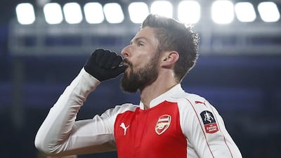 Arsenal's Olivier Giroud celebrates after a goal against Hull City in the FA Cup at midweek. Andrew Yates / Reuters / March 8, 2016