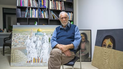 Sliman Mansour at his studio in Ramallah. Photo: William Parry