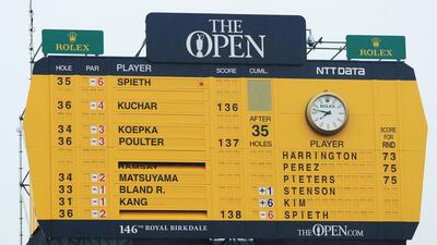 A general view of the main leaderboard during the second round of the British Open at Royal Birkdale in Southport on Friday. Andrew Redington / Getty Images