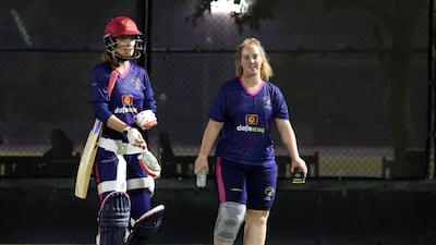 Katie Thompson and Michelle Botha, right, during training