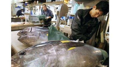 Fishmongers tackle bluefin tuna at a Tokyo market. The loss of Japanese exports has left importers of the fish in the lurch.