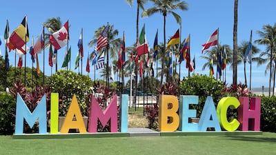 Flags of competing nations in the World Cup are displayed in Miami Beach. Kyle Fitzgerald / The National