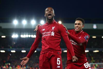 Georginio Wijnaldum celebrates after scoring his team's third goal during. Getty