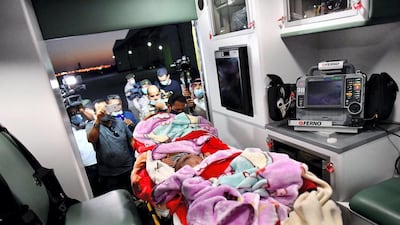 Yemeni twins arrive in Riyadh, Saudi Arabia. Courtesy KSRelief