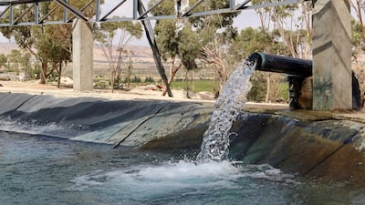 Water is pumped from a well into a pond to irrigate Hamemi agricultural farm in Kasserine, Tunisia. Reuters