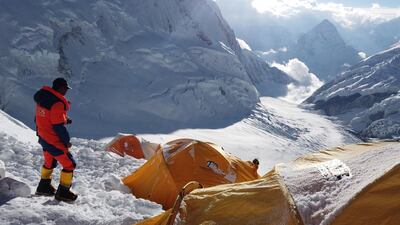 A Nepalese sherpa at one of the camps. AFP
