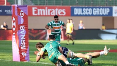 Dubai Hurricanes score a try against Bahrain at The Sevens