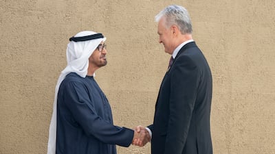 UAE President Sheikh Mohamed bin Zayed received his Lithuanian counterpart Gitanas Nauseda, President of Lithuania, prior to the opening ceremony of the Cop28 summit in Dubai, in 2023. UAE Presidential Court