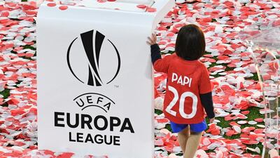 Alexia Torres, the daughter of Atletico Madrid player Juanfran Torres, stands on the pitch after Atletico won the UEFA Europa League final between Olympique Marseille and Atletico Madrid in Lyon, France, on May 16, 2018. Sascha Steinbach / EPA