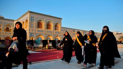 Iranian and Afghan Shiite Muslim pilgrims gather in the Fatima Zahraa Mosque in the shrine city of Najaf in central Iraq. Shiite Muslim pilgrims continued to converge to the holy Iraqi cities of Najaf and Karbala ahead of Arbaeen, which is an observance that peaks on the 40th day after Ashura, commemorating the seventh century killing of the Prophet Mohammed's grandson Imam Hussein. AFP