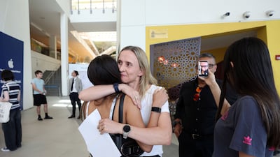 Laura Annon receives her A-Level results at Repton School Abu Dhabi. Chris Whiteoak / The National