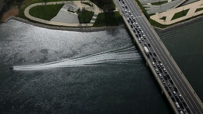 Traffic crosses the Bou Regreg River in Sale, north-western Morocco, as seen from the Mohammed VI Tower. AFP