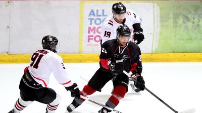 Mikhail Klimin of the Storms competes against Philip Sandberg of the Pharaohs. Chris Whiteoak / The National