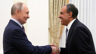 Russian President Vladimir Putin with Egyptian Foreign Minister Badr Abdelatty at the Kremlin. EPA