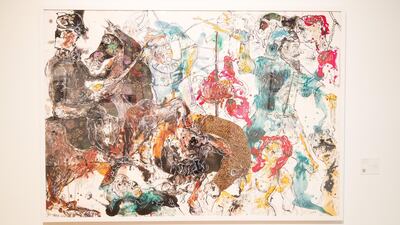 Marwan Sahmarani's 'Houroub' (Wars) is a central part of an exhibition of Zaki Nusseibeh's art collection. Courtesy NYUAD.