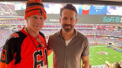 Actors Will Ferrell and Ryan Reynolds at the Super Bowl. Photo: Twitter / VancityReynolds
