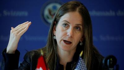 Former US Treasury Under Secretary for Terrorism and Financial Intelligence Sigal Mandelker addresses a press roundtable at the U.S. embassy in Bern, Switzerland September 10, 2019. REUTERS/Arnd Wiegmann/File Photo
