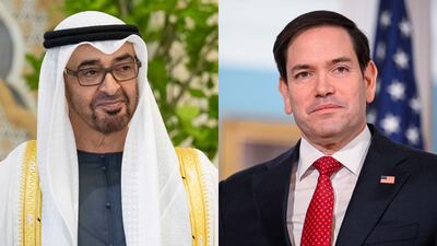 President Sheikh Mohamed spoke to US Secretary of State Marco Rubio about the quest for regional peace. Photo: UAE Presidential Court / Reuters