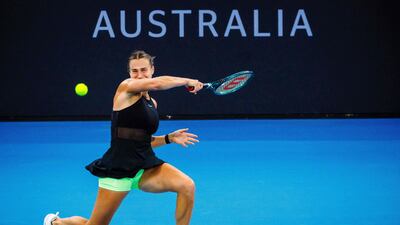 Aryna Sabalenka hits a return against Elena Rybakina. AFP