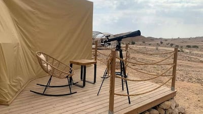 Campers staying in dome tents can check out the night sky from a private stargazing terrace, complete with high-powered telescope