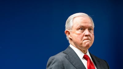 US Attorney General Jeff Sessions speaks about reducing transnational crime, Washington, DC, 15 October 2018. EPA