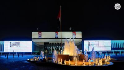 Abu Dhabi buildings light up in celebration of the Year of the 50th, marking the Golden Jubilee of the UAE’s founding. Abu Dhabi Media Office