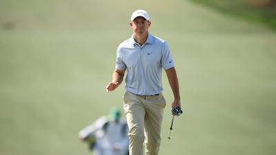 Rory McIlroy of Northern Ireland walks to the seventh green during the final round of the 2026 Masters. Getty Images