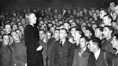 Vera Lynn entertains the Forces at a concert in September 1940. Getty Images