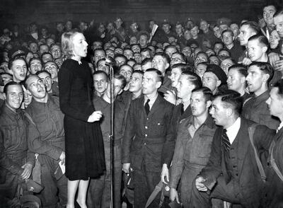 Dame Vera Lynn performing for troops in 1940, during the Second World War. Getty Images