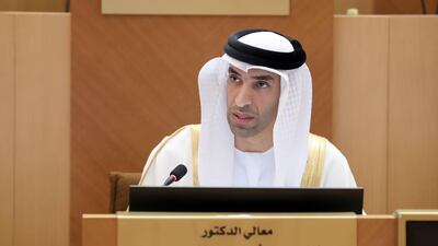 Dr Thani Al Zeyoudi, Minister o fClimate Change and Environment, is asked about a new law that fines companies that incorrectly dispose waste. Wam