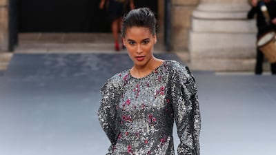 Cindy Bruna walks the runway during the L'Oreal Paris show as part of Paris Fashion Week on September 28, 2019. EPA