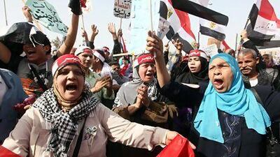 Pro-military Egyptian protesters protest against the Muslim Brotherhood in front of the Tomb of the Unknown Soldier in Cairo this week.