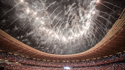 Fireworks light up the sky over the Basra International Stadium during the opening ceremony of the 25th Arabian Gulf Cup in Basra, southern Iraq, on Friday, January 6. Getty