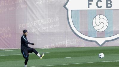 Barcelona's Neymar shown during a training session with the club last week. Pau Barrena / AFP / November 3, 2015