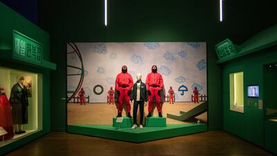 Props used for the TV series 'Squid Game' are displayed. AP