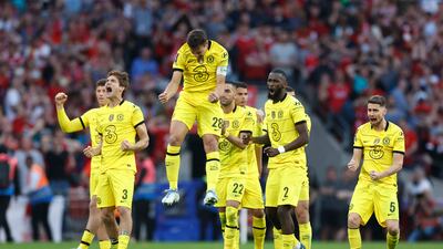 Chelsea players after Liverpool's Sadio Mane misses a penalty. Action Images