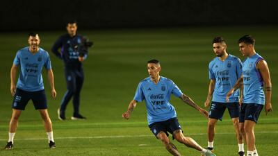 Argentina's players take part in a training session at the Qatar University training ground. AFP