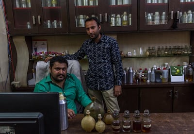 Rajat and Amit Mehrotra owners of Meena perfumery at their office in Kannauj. Rathina Sankari
