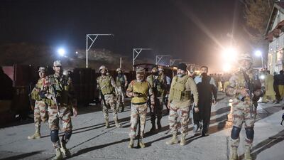 Soldiers secure Mach railway station in Balochistan after Pakistani troops had freed some passengers from the hijacked train. AFP