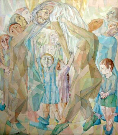 Al Qassemi says that The Martyr, from 1978, by the Syrian artist Leila Nseir, gives a different depiction of martyrdom than paintings by male artists do. Collection of Barjeel Art Foundation, Sharjah