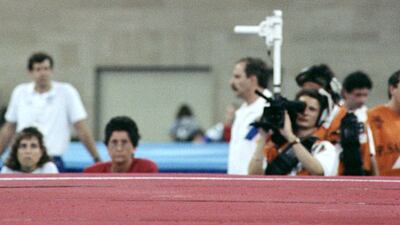 Oksana Chusovitina from Uzbekistan competes for the women's event of the Artistic Gymnastics during the Barcelona 1992 Olympic Games in Barcelona on August 1, 1992.