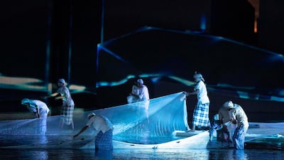 Performers participate in a show during the opening of Qasr Al Hosn.