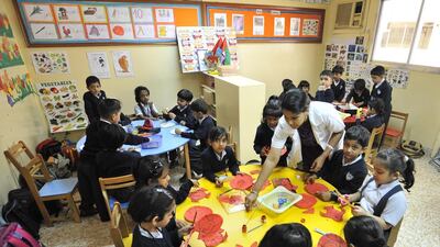 Pupils in an arts class at the New Indian Model School in Dubai. Charles Crowell for The National