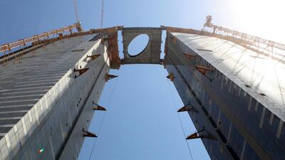 The Penthouse bridge is raised to a height of 245 metres to connect the Gate Towers in 2012. Fatima AL Marzooqi / The National
