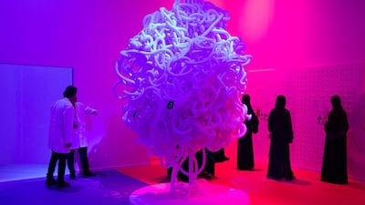 The Interactive Science and Technology installation at Mohammed Bin Zayed Council for Future Generations sessions at Adnec. Reem Mohammed / The National