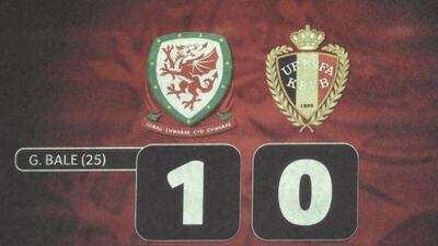 A view of the scoreboard at the end of Wales' win over Belgium on Friday night in Euro 2016 qualifying group play. Rebecca Naden / Reuters