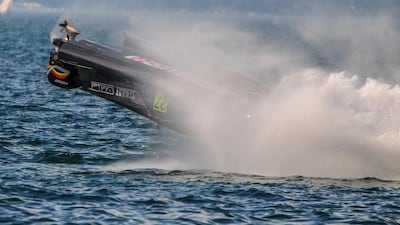 Ahmed Al Hameli of Team Emirates shown crashing on Saturday during qualifying for the UIM F1H20 Grand Prix of France. Photo Courtesy / F1H20