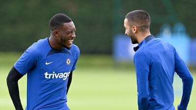 Callum Hudson-Odoi and Hakim Ziyech train on Tuesday. Getty