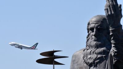 A statue of Leonardo da Vinci near the Leonardo da Vinci Fiumicino airport, near Rome. AFP