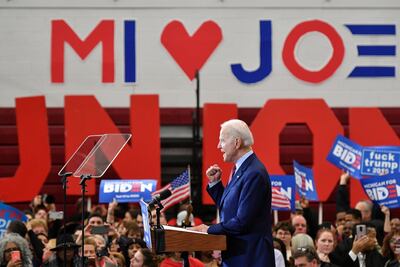 In this March 9, 2020 photo, Democratic Party presidential candidate Joe Biden addresses a campaign rally in Detroit, Michigan. AFP